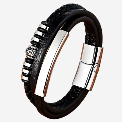 Кожаный браслет TYO Silver Stone BR30