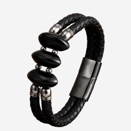 Кожаный браслет Silver Black XQNI BR41