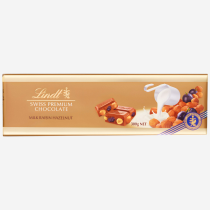 Ciocolată cu lapte și stafide Lindt Swiss Classic Gold Raisin & Hazelnut 300g