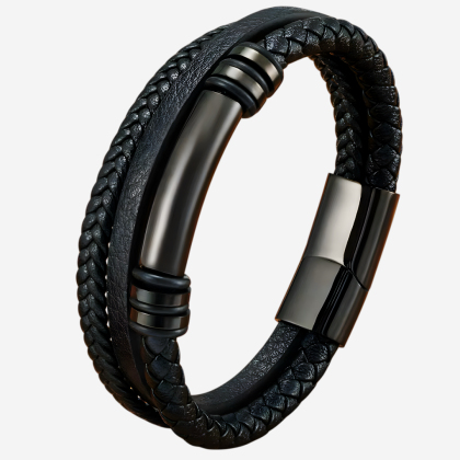 Brățară din piele TYO Black BR70 (23 cm)