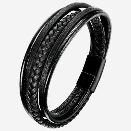 Кожаный браслет TYO Black Braided BR72 (21 см)