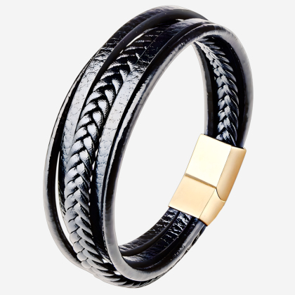 Brățară din piele TYO Gold Braided BR78 (23 cm)