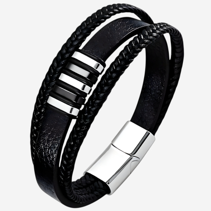 Brățară din piele TYO Silver Black BR87 (21 cm)